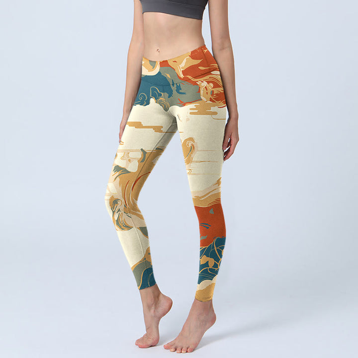 Leggings de fitness con estampado de nubes de colores y Buddha Stones para mujer - Mocasín - US18，UK/AU22，EU50 (4XL) - image 0