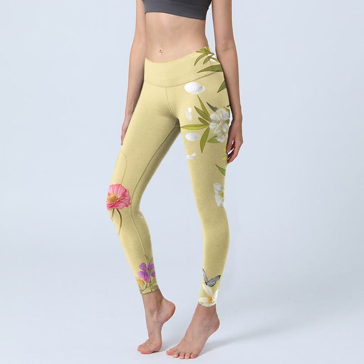 Leggings de fitness con estampado de flores, plantas, mariposas y Buddha Stones para mujer - Sopa de mariscos - US18，UK/AU22，EU50 (4XL) - image 1