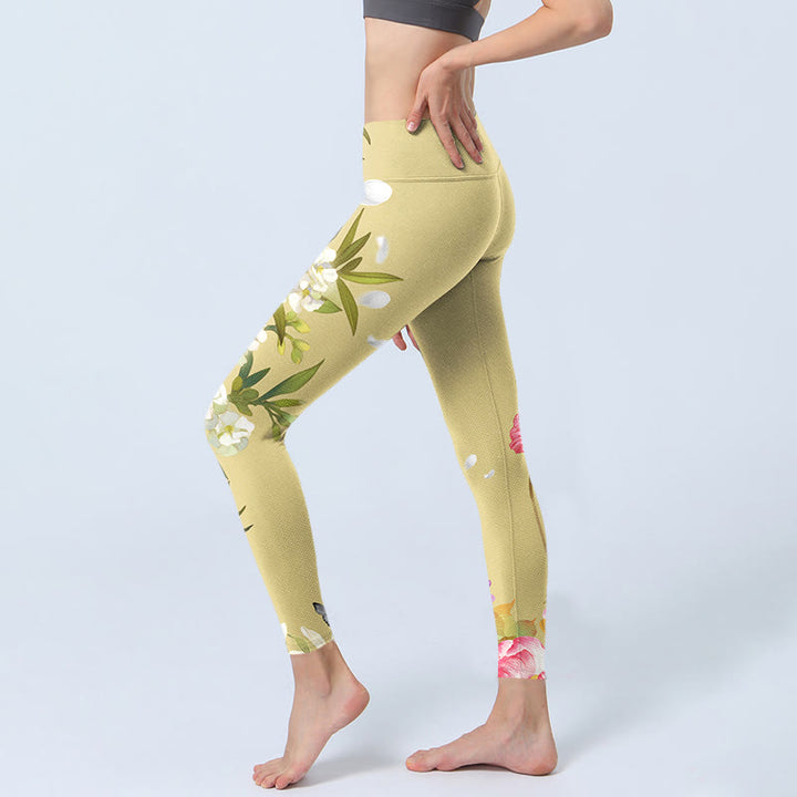 Leggings de fitness con estampado de flores, plantas, mariposas y Buddha Stones para mujer - image 3