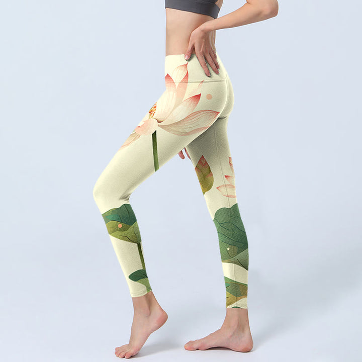 Leggings de fitness con estampado de libélula, hojas, flores de loto y piedras de Buddha Stones para mujer - image 4