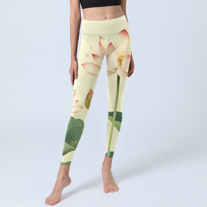 Leggings de fitness con estampado de libélula, hojas, flores de loto y piedras de Buddha Stones para mujer - image 7