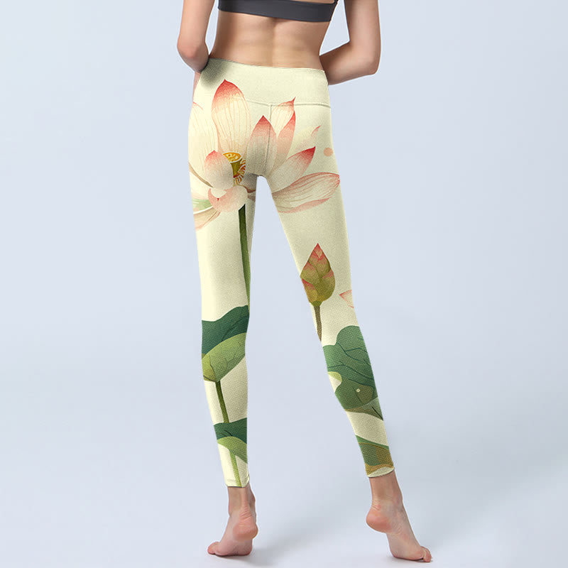 Leggings de fitness con estampado de libélula, hojas, flores de loto y piedras de Buddha Stones para mujer - image 8
