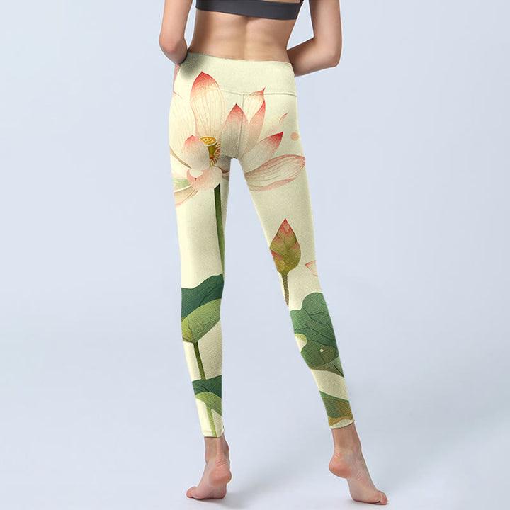Leggings de fitness con estampado de libélula, hojas, flores de loto y piedras de Buddha Stones para mujer - image 8