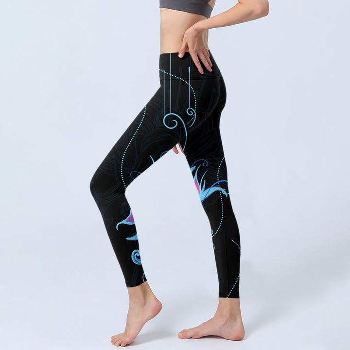 Leggings de fitness con estampado de flores en azul, rosa y negro con Buddha Stones para mujer - image 4