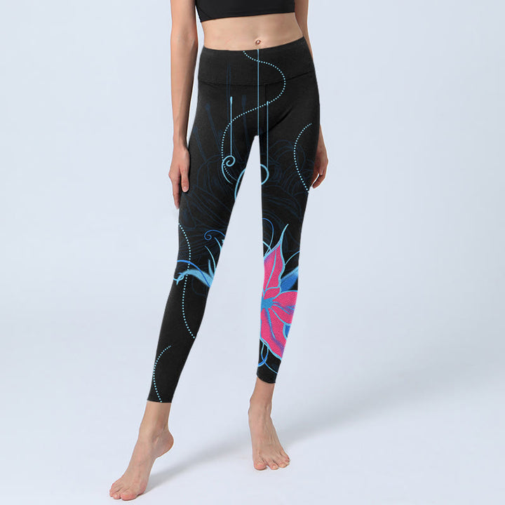 Leggings de fitness con estampado de flores en azul, rosa y negro con Buddha Stones para mujer - image 6