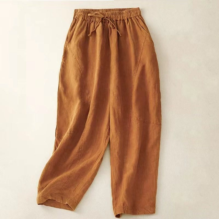 Pantalones harén de lino con cintura elástica y cordón ajustable para mujer de Buddha Stones con bolsillos - Tomate - US8-10，UK/AU12-14，EU40-42 (2XL) - image 24
