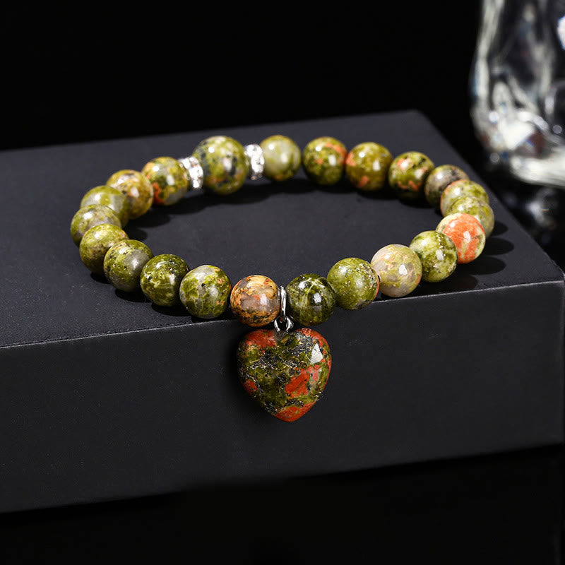Pulsera de equilibrio con forma de corazón de aventurina verde y cristales variados de Buddha Stones - Unakita (circunferencia de la muñeca: 14-16 cm) - 10 mm - image 26