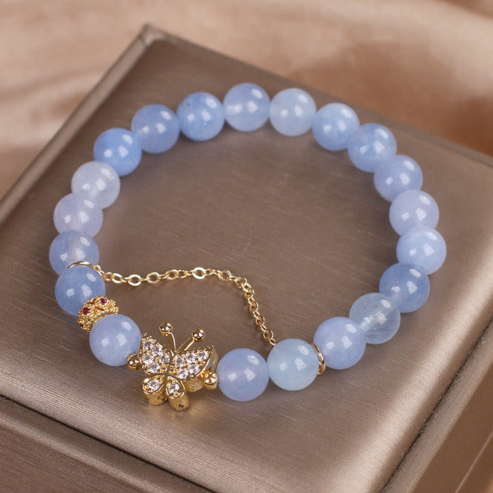 Pulsera de mariposas serenidad con Buddha Stones y aguamarina