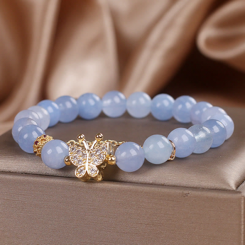 Pulsera de mariposas serenidad con Buddha Stones y aguamarina