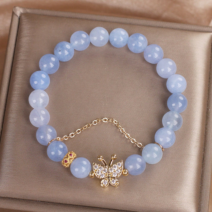 Pulsera de mariposas serenidad con Buddha Stones y aguamarina
