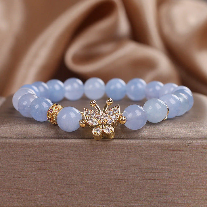 Pulsera de mariposas serenidad con Buddha Stones y aguamarina