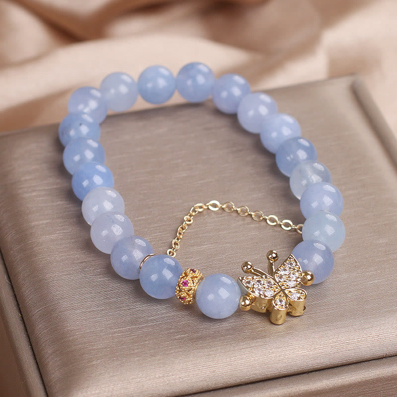 Pulsera de mariposas serenidad con Buddha Stones y aguamarina