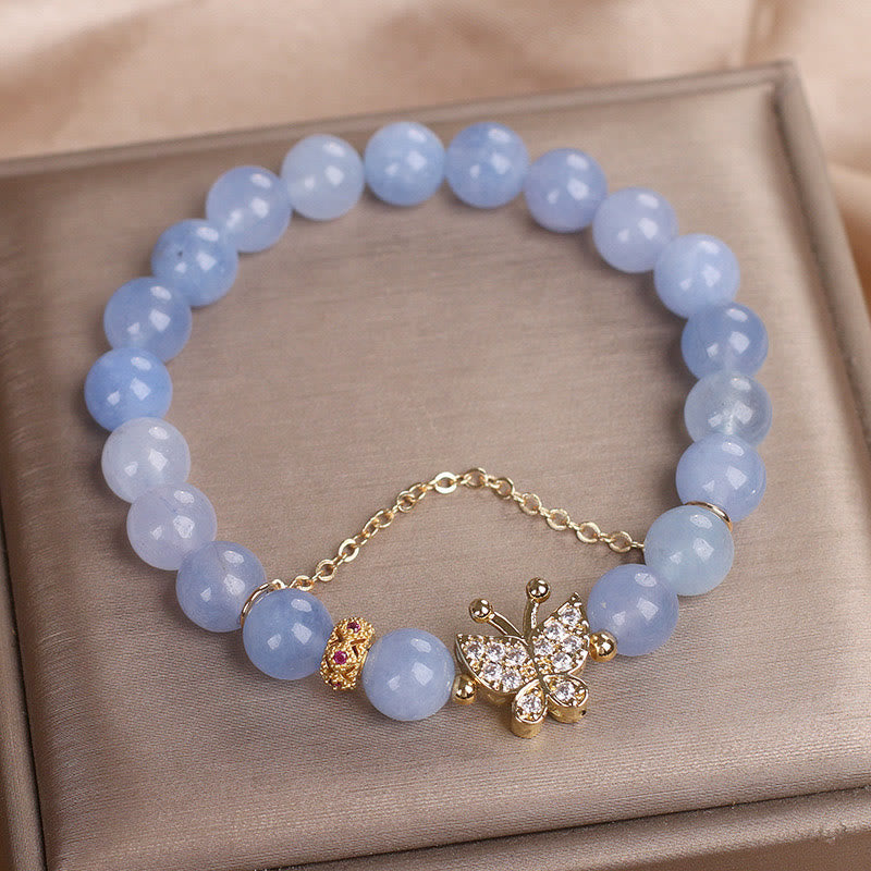 Pulsera de mariposas serenidad con Buddha Stones y aguamarina
