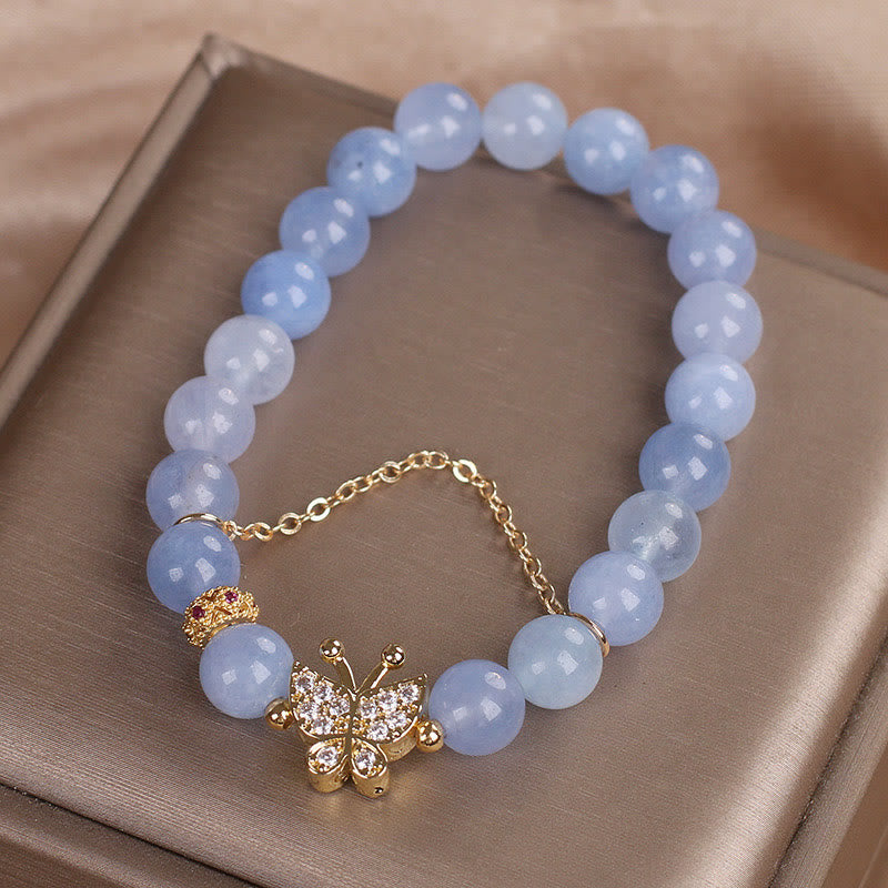 Pulsera de mariposas serenidad con Buddha Stones y aguamarina