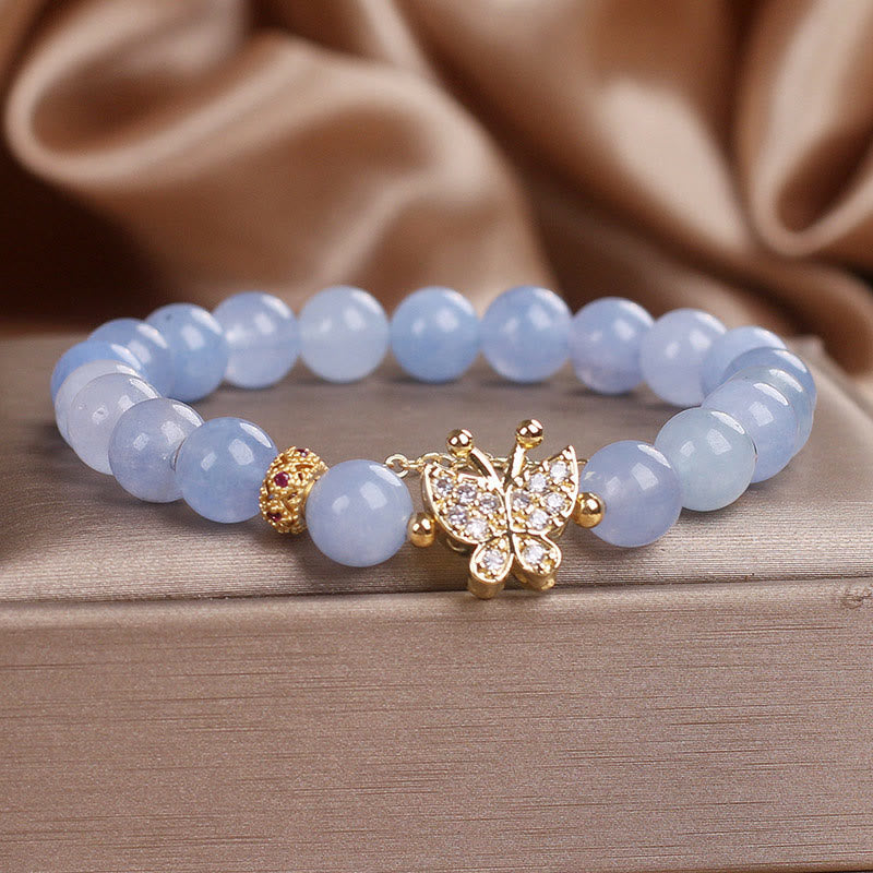 Pulsera de mariposas serenidad con Buddha Stones y aguamarina