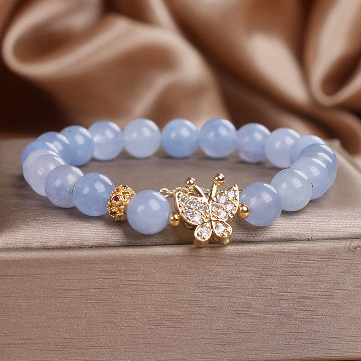 Pulsera de mariposas serenidad con Buddha Stones y aguamarina