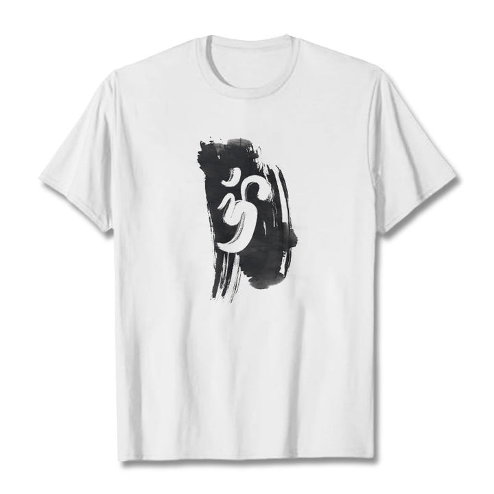 Camiseta de algodón con fondo de tinta OM y Buddha Stones - Blanco - 2XL - image 6