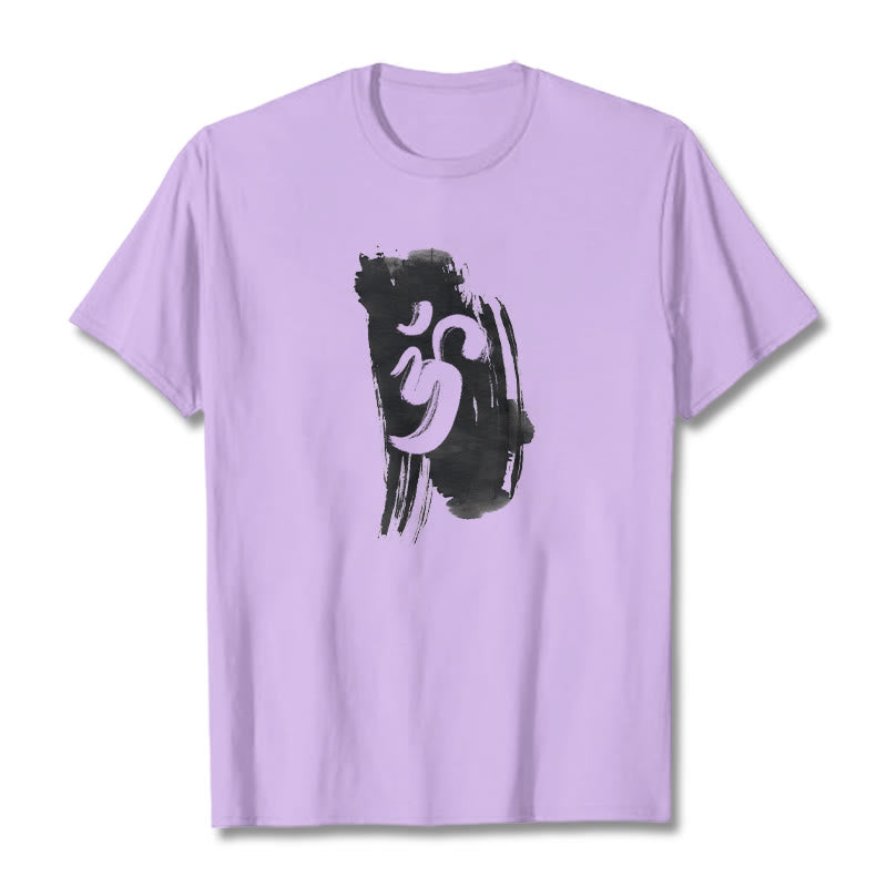 Camiseta de algodón con fondo de tinta OM y Buddha Stones - Ciruela - 2XL - image 14