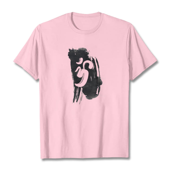 Camiseta de algodón con fondo de tinta OM y Buddha Stones - Rosa claro - 2XL - image 16