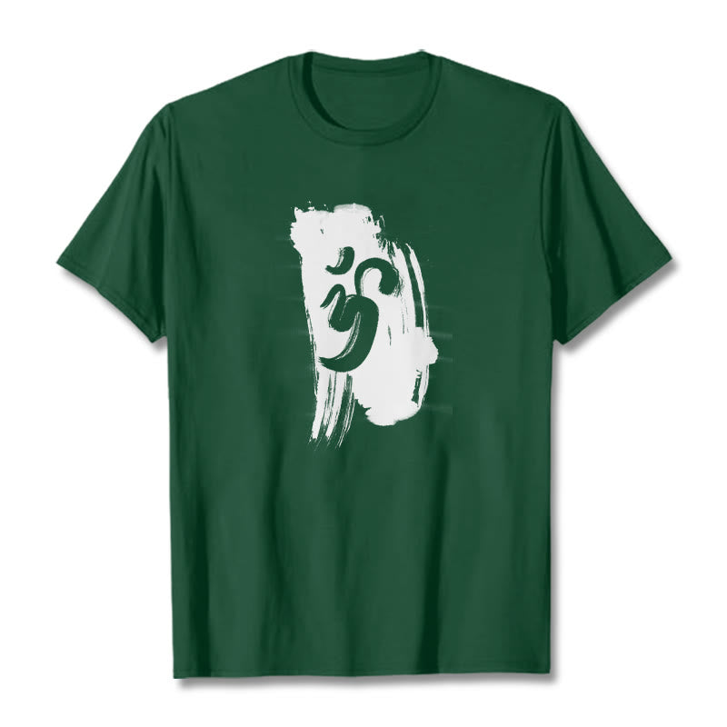 Camiseta de algodón con fondo de tinta OM y Buddha Stones - Verde bosque - 2XL - image 9