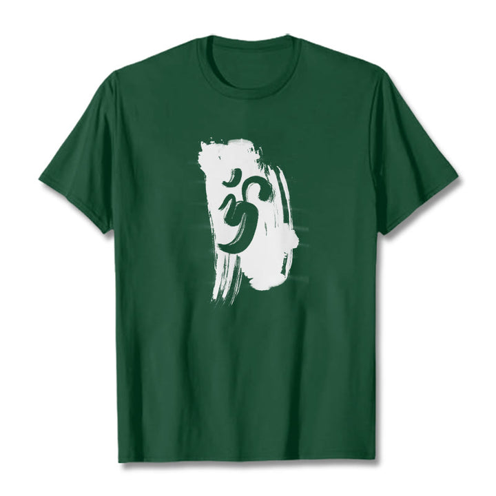 Camiseta de algodón con fondo de tinta OM y Buddha Stones - Verde bosque - 2XL - image 9