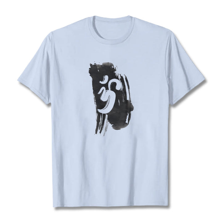 Camiseta de algodón con fondo de tinta OM y Buddha Stones - Cian claro - 2XL - image 11