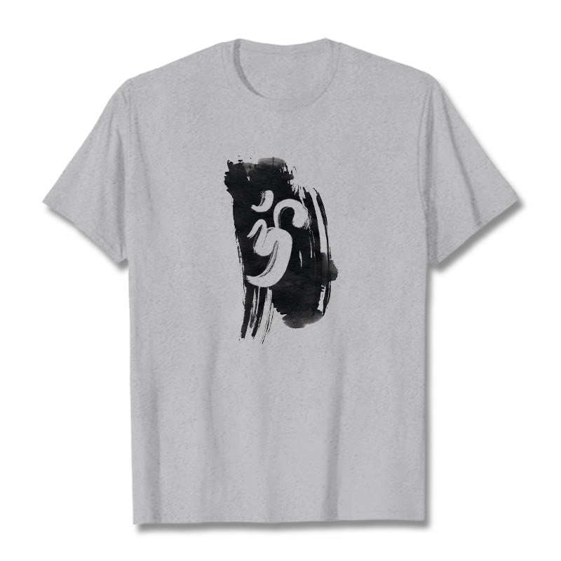 Camiseta de algodón con fondo de tinta OM y Buddha Stones - Gris claro - 2XL - image 20