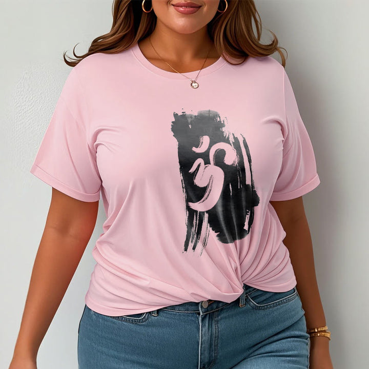 Camiseta de algodón con fondo de tinta OM y Buddha Stones - image 17