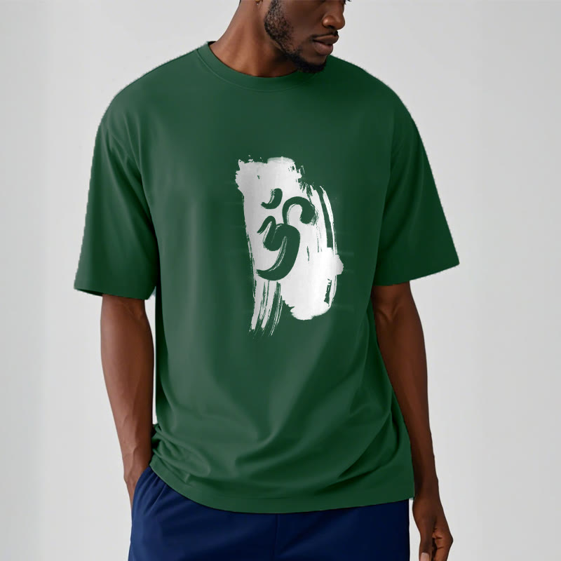 Camiseta de algodón con fondo de tinta OM y Buddha Stones - image 10