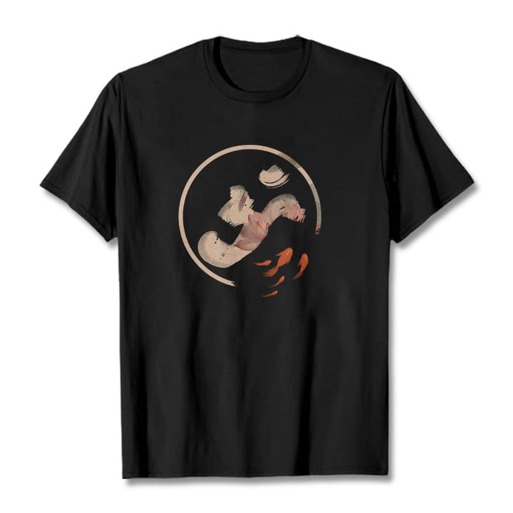 Camiseta de algodón con diseño de pez koi y loto OM de Buddha Stones - Negro - 2XL - image 5