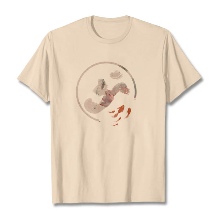 Camiseta de algodón con diseño de pez koi y loto OM de Buddha Stones - Sopa de mariscos - 2XL - image 9
