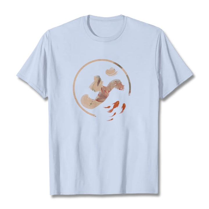 Camiseta de algodón con diseño de pez koi y loto OM de Buddha Stones - Cian claro - 2XL - image 19