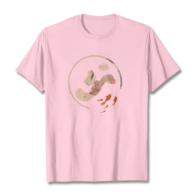 Camiseta de algodón con diseño de pez koi y loto OM de Buddha Stones - Rosa claro - 2XL - image 13