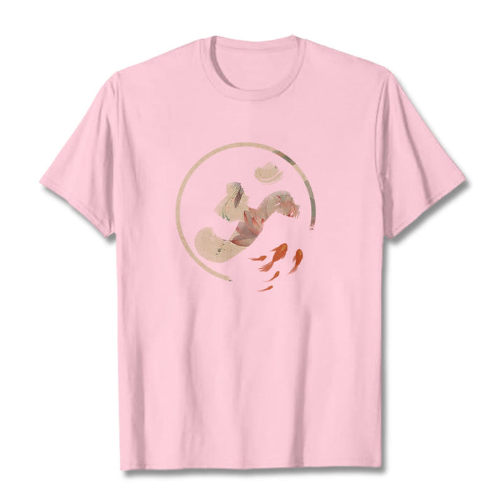 Camiseta de algodón con diseño de pez koi y loto OM de Buddha Stones - Rosa claro - 2XL - image 13
