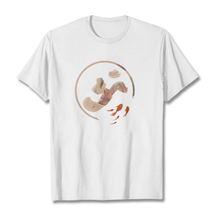 Camiseta de algodón con diseño de pez koi y loto OM de Buddha Stones - Blanco - 2XL - image 1