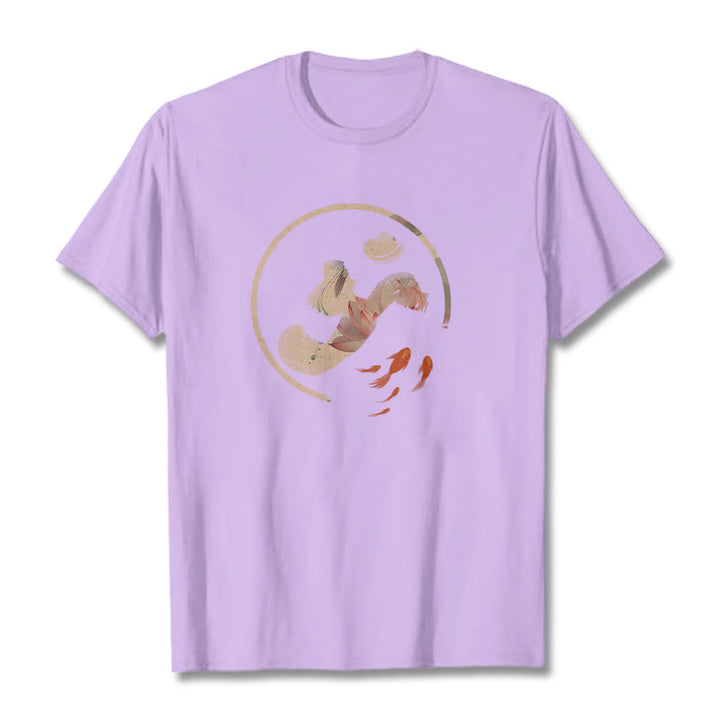 Camiseta de algodón con diseño de pez koi y loto OM de Buddha Stones - Ciruela - 2XL - image 17