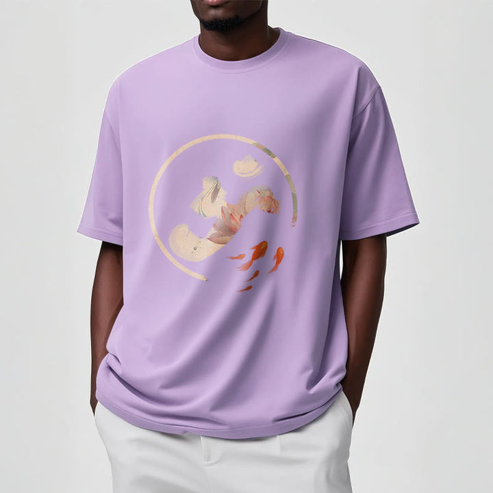 Camiseta de algodón con diseño de pez koi y loto OM de Buddha Stones - image 18