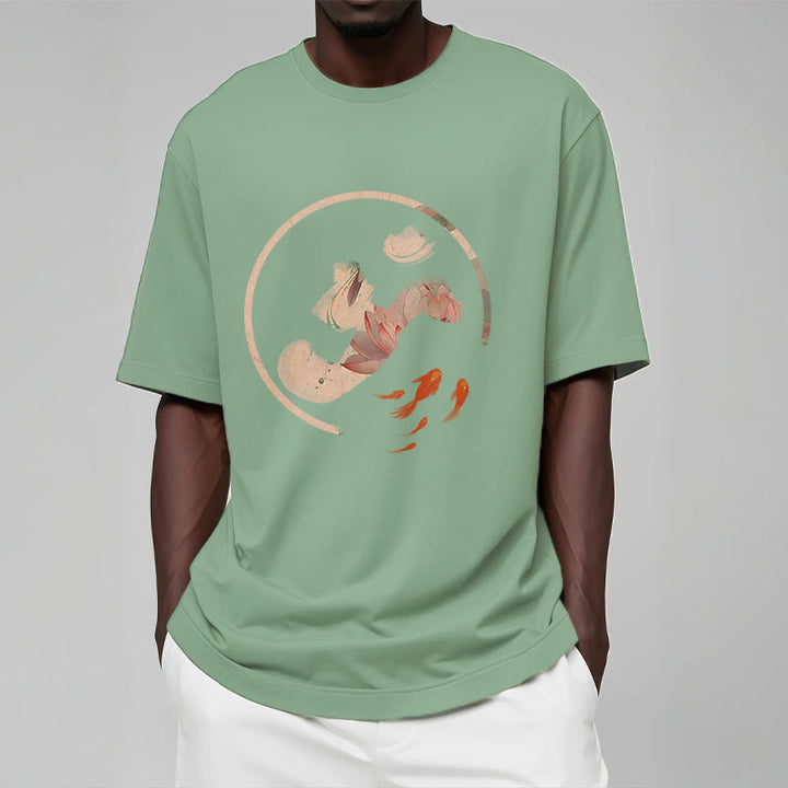 Camiseta de algodón con diseño de pez koi y loto OM de Buddha Stones - image 16