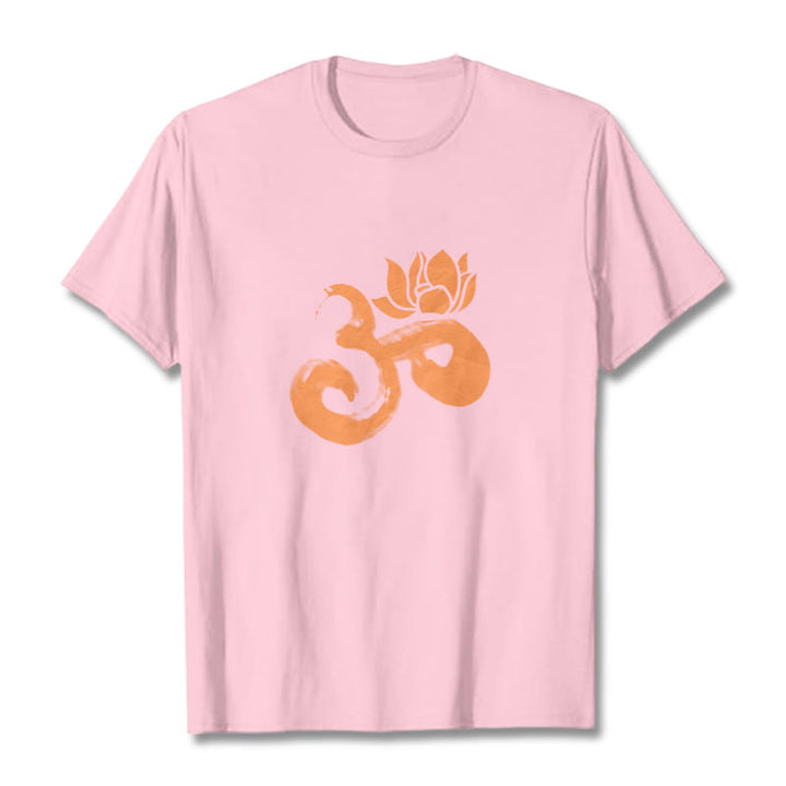 Camiseta de algodón con diseño de flor de loto y Buddha Stones OM - rosa claro - 2XL - image 12