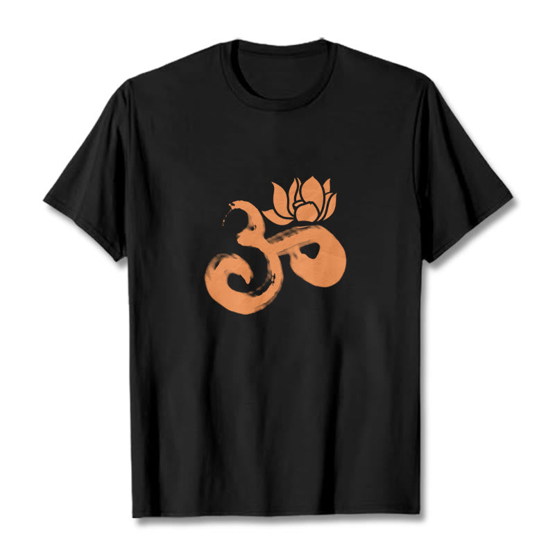 Camiseta de algodón con diseño de flor de loto y Buddha Stones OM - Negro - 2XL - image 7