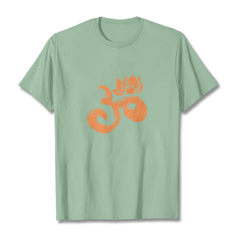 Camiseta de algodón con diseño de flor de loto y Buddha Stones OM - Verde pálido - 2XL - image 14