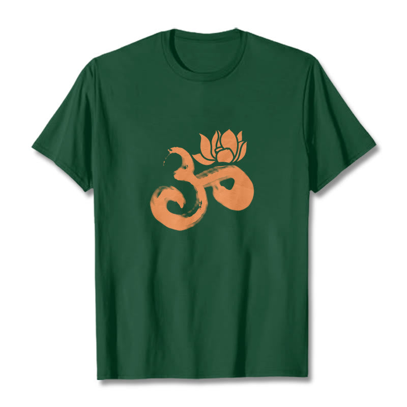 Camiseta de algodón con diseño de flor de loto y Buddha Stones OM - Verde bosque - 2XL - image 11