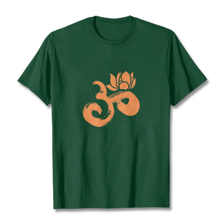 Camiseta de algodón con diseño de flor de loto y Buddha Stones OM - Verde bosque - 2XL - image 11