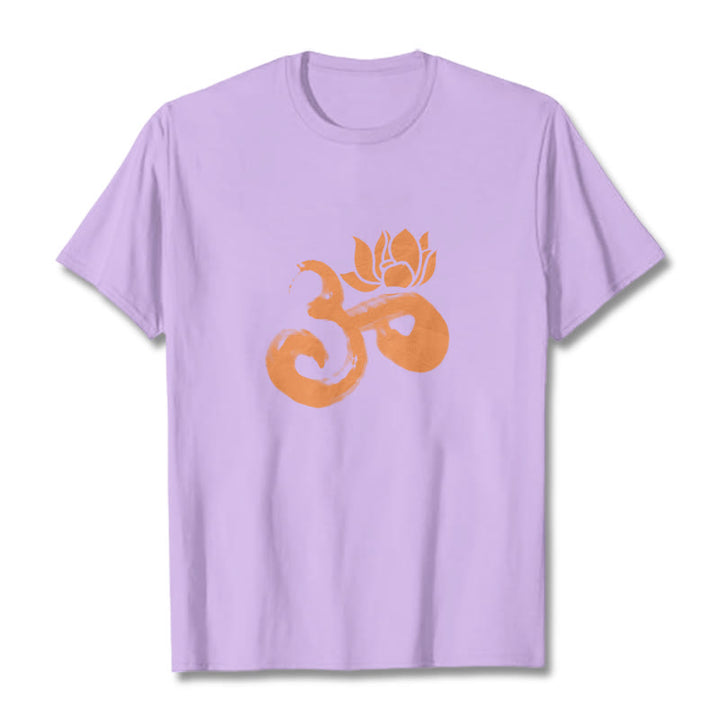 Camiseta de algodón con diseño de flor de loto y Buddha Stones OM - Ciruela - 2XL - image 17
