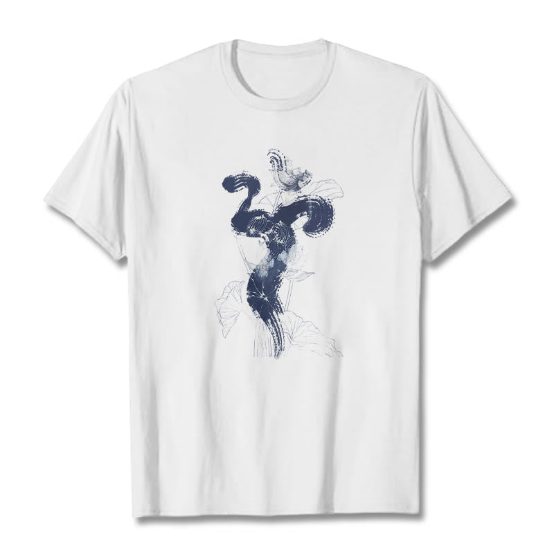 Camiseta de algodón con fondo de flor de loto y Buddha Stones OM - Blanco - 2XL - image 1