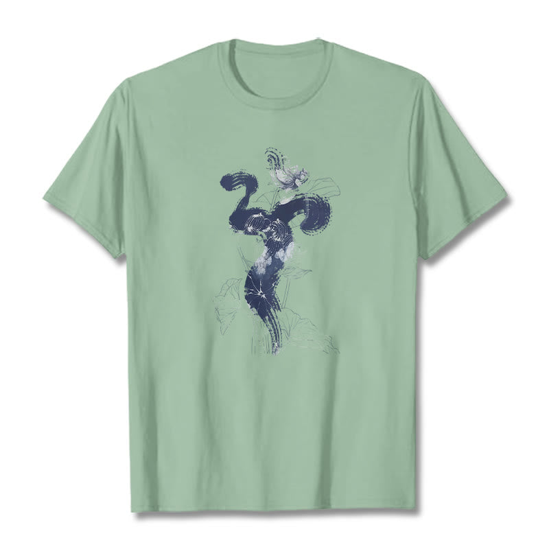 Camiseta de algodón con fondo de flor de loto y Buddha Stones OM - Verde pálido - 2XL - image 17