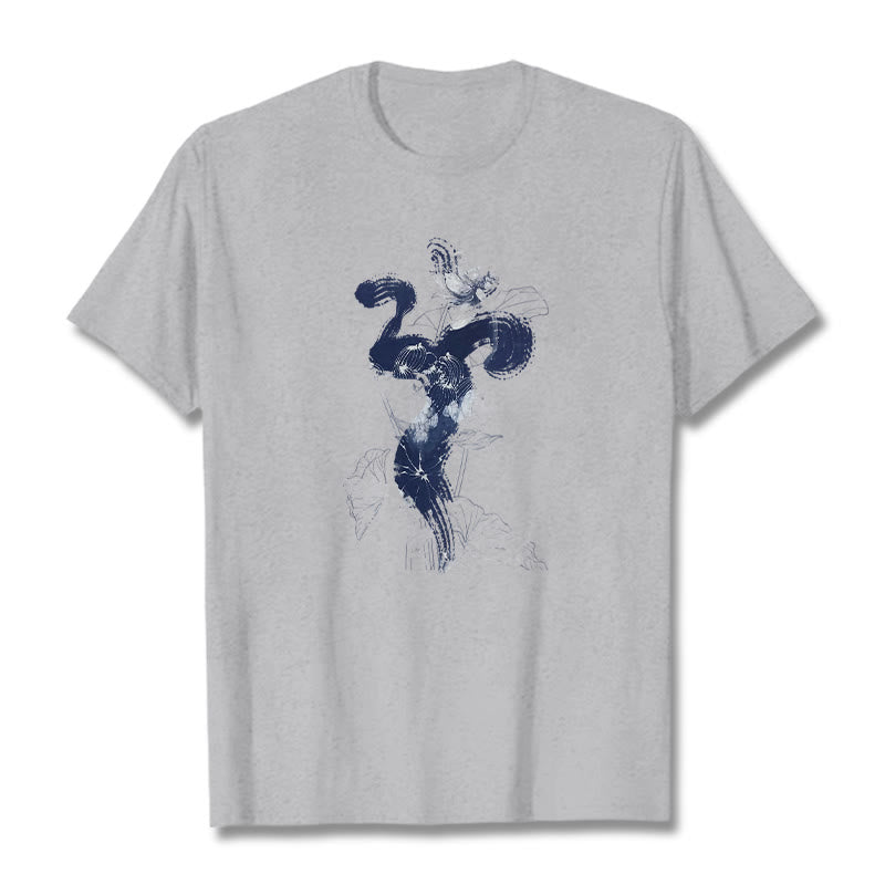 Camiseta de algodón con fondo de flor de loto y Buddha Stones OM - Gris claro - 2XL - image 19