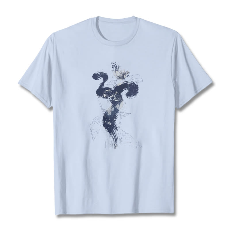 Camiseta de algodón con fondo de flor de loto y Buddha Stones OM - Cian claro - 2XL - image 19