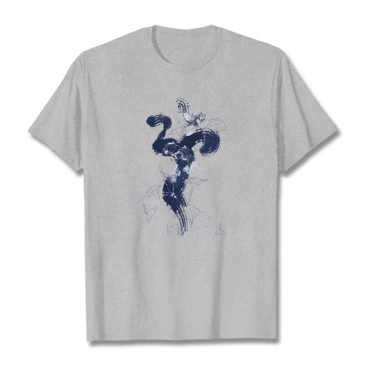 Camiseta de algodón con fondo de flor de loto y Buddha Stones OM - Gris claro - 2XL - image 20