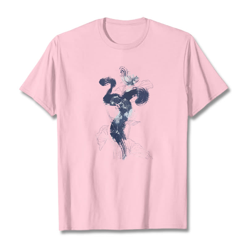 Camiseta de algodón con fondo de flor de loto y Buddha Stones OM - rosa claro - 2XL - image 12